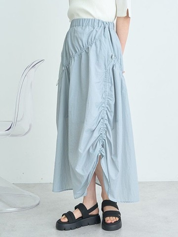 不規則抽繩設計尼龍長裙(01000064902) - earth music&ecology