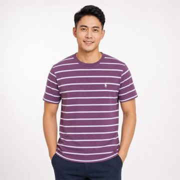 RL POLO 熱銷刺繡小馬素面短袖T恤-紫白橫條紋色