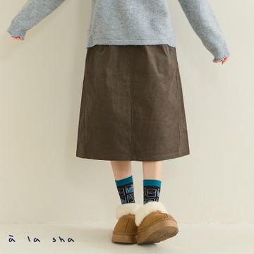 a la sha 阿財抽繩燈芯絨微球形長裙