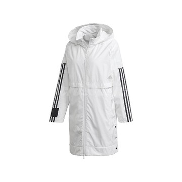 adidas 外套 Woven Hood Long Jacket 白 黑 女款 連帽 長版 運動休閒 【ACS】 FT1757