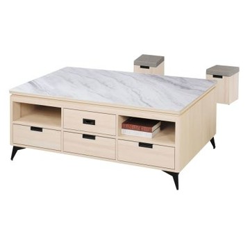 文創集 力格斯雙色5尺四抽岩板大茶几(附二張椅凳)-150x90x56cm免組