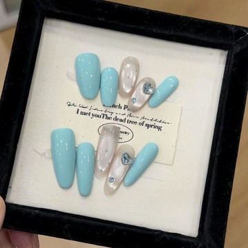💗Yuki Nail💗薄荷純手工穿戴新款貓眼高階顯白跳色ins美甲甲片美甲穿戴甲