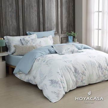 HOYACASA 加大300織抗菌沐光長絨棉兩用被床包組-月影蕨香