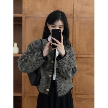 法式復古小香風外套女春秋款高級感vintage短款針織開衫上衣秋冬