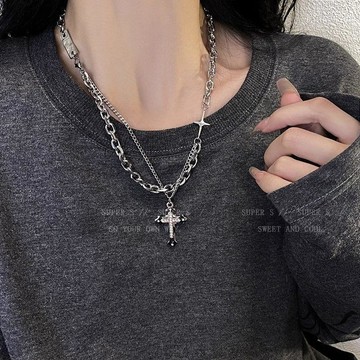 8593 位回頭粉絲🙂4條裝雙層疊戴項鍊女輕奢小衆情侶飾品拼接男士毛衣鏈ins嘻哈配飾9SFG
