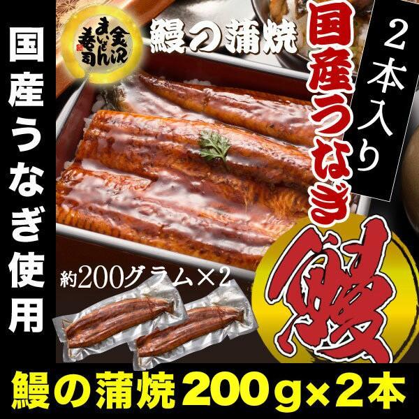 うなぎ 鰻 ウナギ 国産 うなぎ蒲焼  大サイズ蒲焼1尾 解凍前約200g(解凍後約185g)×2