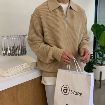 韓版潮流拉鏈毛衣男士翻領韓版潮流休閑長袖純色針織衫上衣外套