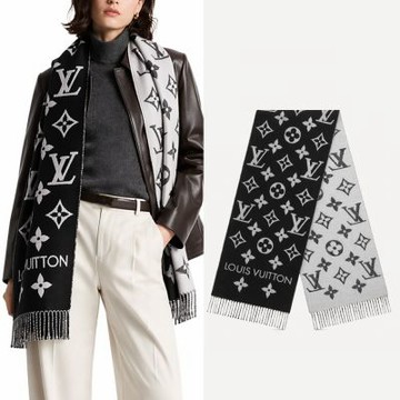 Louis Vuitton Essential Monogram圖案羊毛圍巾(黑色)M77853