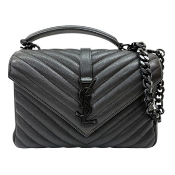 SAINT LAURENT YSL 聖羅蘭 黑色 羊皮 College 兩用包 487213 【二手名牌BRAND OFF】