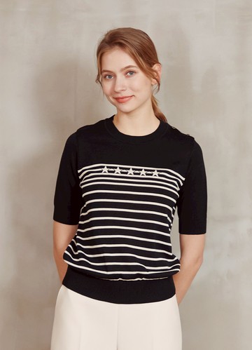 愜意舒感嵌織星點條紋針織衫