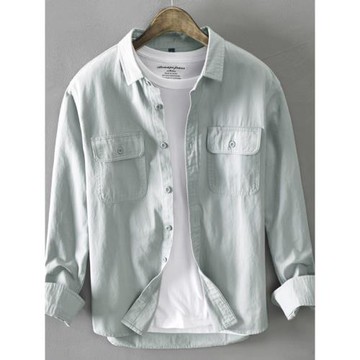 男士工裝夾克外穿日系潮流休閑純色全棉春秋季寬松外套襯衫男上衣