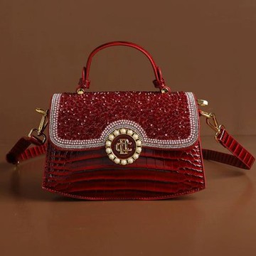 法國DUDK輕奢新款紅色斜挎手提包女輕奢鱷魚紋單肩高端新娘婚包