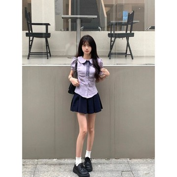 【砂糖夢境】jk顯瘦制服JK收腰短袖襯衫泡泡學院上衣襯衣套裝兩件套夏季
