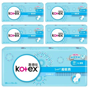 Kotex 靠得住 超吸洞 夜用超薄衛生棉 護翼型  28cm  39片  5包