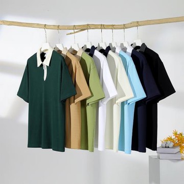 春夏新款230g珠地棉半拉鏈男士polo衫潮牌寬松撞色短袖保羅情侶衫