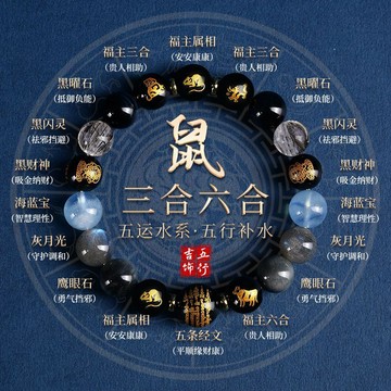 【桃園出貨🔥】普陀山開光五行補水喜用水定製手串十二生肖三合六合五行手鍊天然黑曜石手串