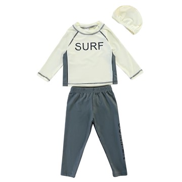 兒童款 防曬泳衣 長袖上衣+泳褲+泳帽  3XL  米色 + 灰黑色