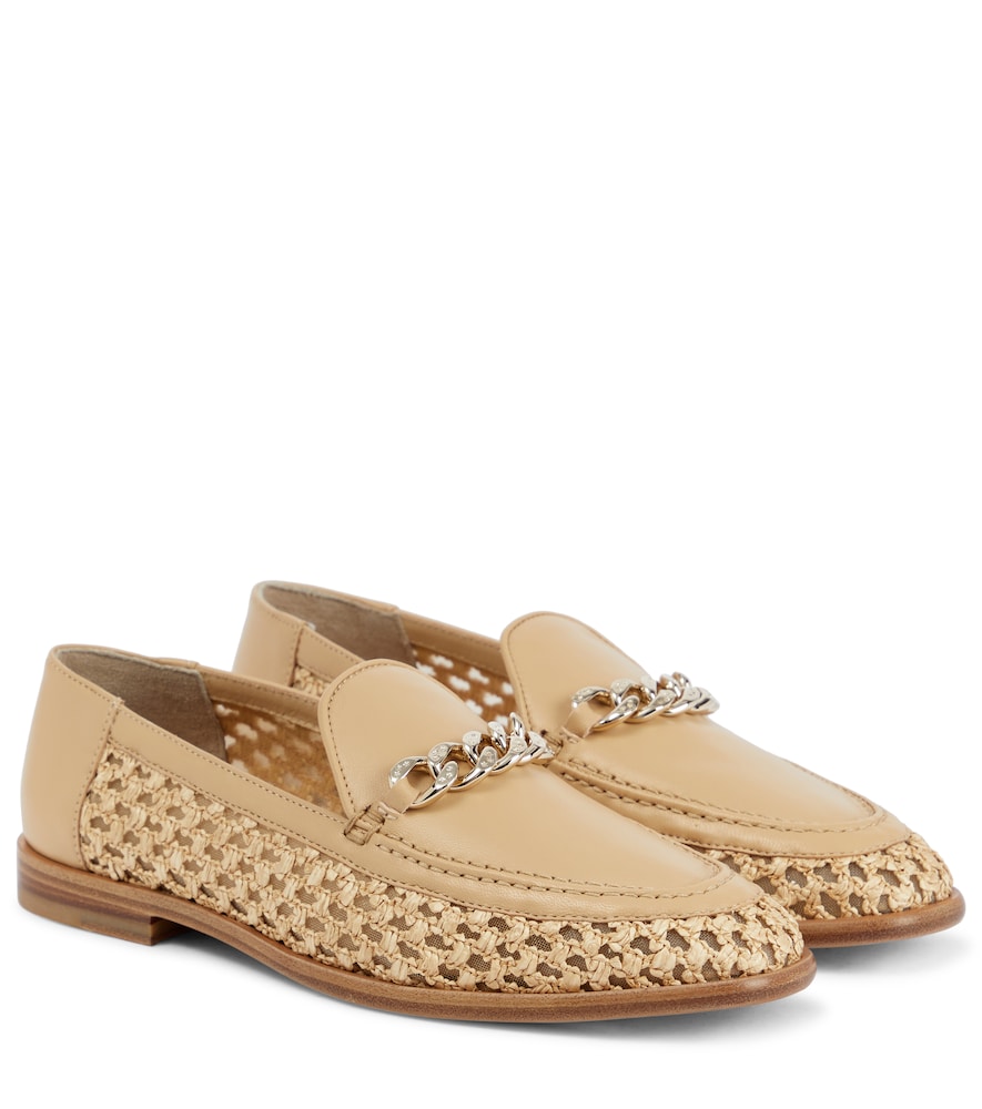 Marti leather and raffia loafers