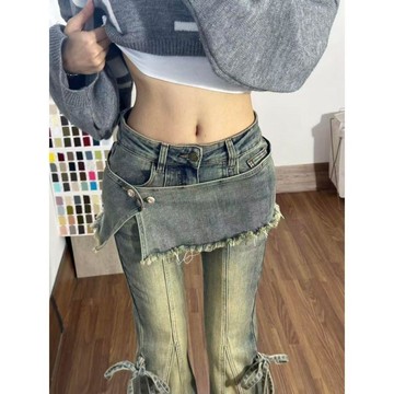 🍓限時下殺🍓 高腰彈力顯瘦牛仔褲女 蜜桃臀 鉛筆褲巨好看的牛仔褲微喇女冬季超火屁簾緊身設計感蝴蝶結辣妹修身褲子