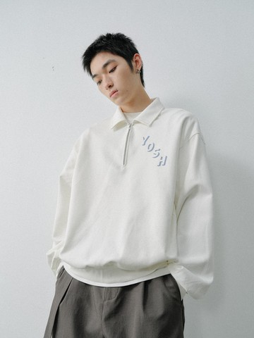 日系復古 半拉鏈polo領衛衣 套頭上衣