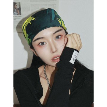 尤嘻島綠色頭巾女包頭方巾時尚情侶純棉紫色小圍巾日系男絲巾春夏