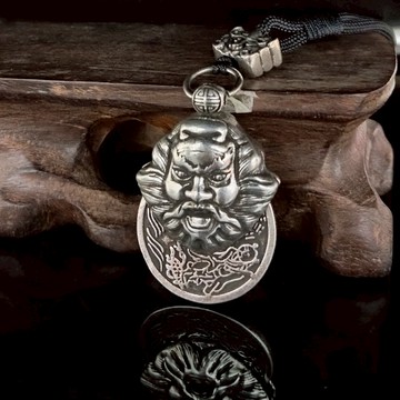 可轉動鈦鋼製時來運轉天師鍾馗造型山鬼花錢僻邪平安護身符掛件項鏈