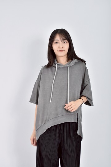 (F) with angel連帽寬鬆灰色短袖上衣
