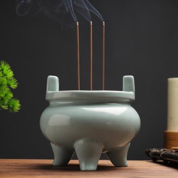 陶迷汝窯冰裂香爐家用陶瓷禪意沉香香薰爐擺件大號室內供佛香托