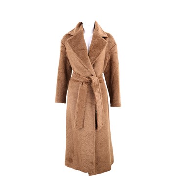 MAX MARA FEBE 羊駝毛絨咖棕色翻領繫帶羊毛大衣 外套