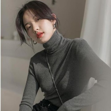 高領毛衣女100%羊毛針織衫修身堆堆領打底衫百搭秋季高級感上衣