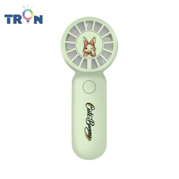 TRON 迷你手持風扇 綠色 萌貓萌兔-1 三檔風速 防丟掛繩 充電風扇