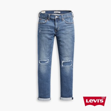 Levis 女款 中腰修身窄管牛仔長褲 / 機能保暖內刷毛 / 破壞縫補 / 彈性布料 / 及踝款