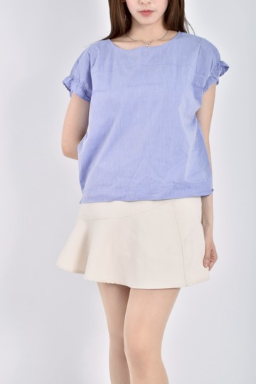 (S) 質感圓領藍色短袖上衣