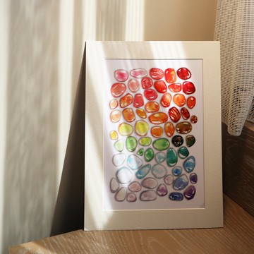 【我的水晶石頭】水彩插畫 圖鑑 A4 藝術紙複製畫 連紙框