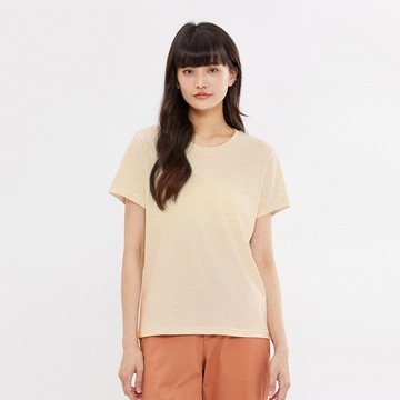 Hang Ten- 經典純棉圓領腳丫短袖T恤-女(卡其色)