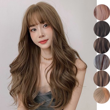 [台灣出貨附發票] 蜜茶亞麻 整頂假髮 假髮 空氣劉海 假髮女 wig 假发 假髮女整頂 長捲假髮 大波浪假髮 假頭髮