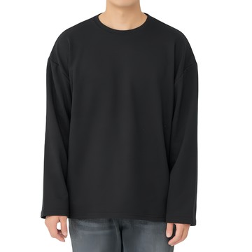 CARET 男款日常休閒長袖上衣  寬鬆版型  L  黑色