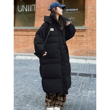 黑色中長款羽絨棉服女高級感2026冬季面包服棉衣過膝連帽加厚棉襖