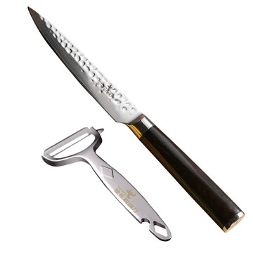 【金門金永利】SK13龍紋捶打大馬士革鋼 水果刀12cm (送鋅合金刨刀)