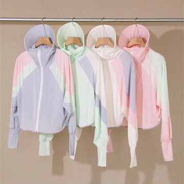 拼接撞色防曬衣女外穿冰絲披肩防紫外線夏騎行防曬服外套彩虹開衫