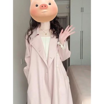 粉色風衣外套女2025新款秋季中長款氣質英倫風雙排扣百搭顯瘦外套