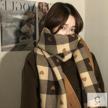 【XL-8XL大尺碼】👩 百搭围脖 显白 显瘦 秋冬围脖秋冬季高品質超柔軟愛心格子圍巾女冬季韓版保暖加厚雙面披肩圍脖