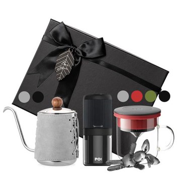 【PO:Selected】丹麥電動手沖咖啡三件禮盒組(咖啡壺-共2色/玻璃杯350ml-共4色/電動磨豆機)