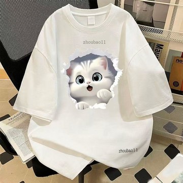 有貨在臺🚀99免運🚀2026可愛小貓印花新款休閒短袖t恤男裝款潮流休閒百搭男款上衣潮