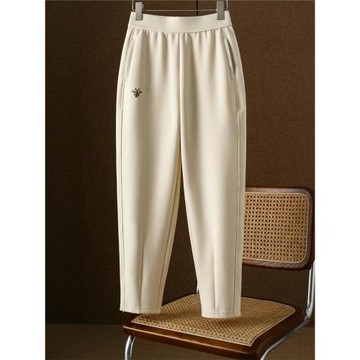 杏色哈倫褲女2023秋冬加絨高腰顯瘦大碼媽媽褲子小腳褲休閑蘿卜褲