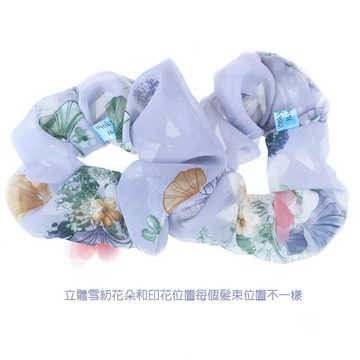 粉紅堂 髮飾立體雪紡印花 大腸圈髮束 灰紫色