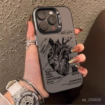 ✨限時下殺✨素描心臟適用蘋果iPhone 全系列/1112/13/14/15/16/彩银磨砂背板/手機保護殼/防摔殼
