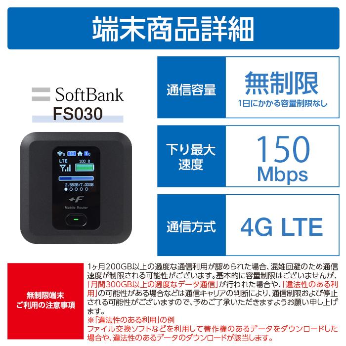 Wifi レンタル 45日 無制限 FS030 Softbank wifiレンタル レンタルwifi wifiモバイルルーター Wifi LTE モバイルルーター simフリー 安い 即日発送 送料無料