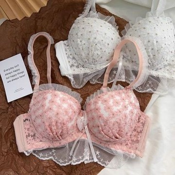 【台灣有貨】實拍 日系洛麗塔內衣女刺繡蕾絲甜美小雛菊bra小胸聚攏少女可愛文胸罩