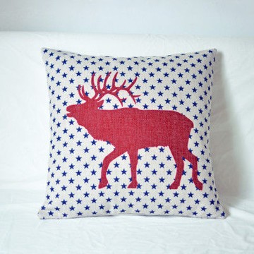 【協貿】簡約棉麻幾何紅麋鹿藍星印花方形抱枕含芯